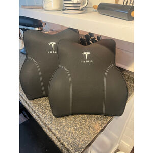 2 Tesla Lumbar Support Black Leather Pillows